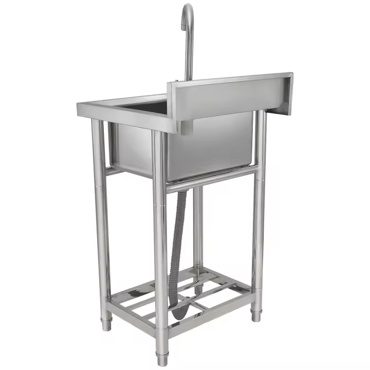 SucceBuy Fregadero utilitario de acero inoxidable, fregadero pequeño independiente de 1 compartimento con grifo y patas, 40,6 x 33 x 22 cm para garaje, restaurante, cocina, lavandería, certificado NSF - 1