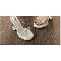 Tacones altos desgaste exterior de las mujeres 2025 verano nuevo francés tacón grueso diamantes de imitación sandalias de cristal transparente zapatillas de mujer zapatos de mujer - details 16