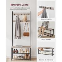 Perchero con Estante para Zapatos, Mueble de Entrada con Banco, 3 en 1, Marco de Acero, para Entrada y Pasillo, 32 x 70 x 177 cm, Estilo Industrial, Marrón Castaño y Negro HSR041B41 - details 11