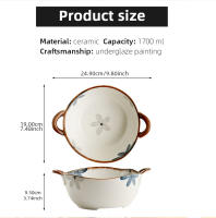 Cuenco de cerámica para Fideos para el hogar, cuenco de sopa con asa, ensalada, Pasta, vajilla de cocina, horno microondas, 1700ml - details 1