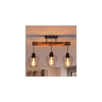 Lámpara de pie vintage de madera con 2 focos, diseño industrial, de metal y madera, incluye interruptor, color negro, casquillo E27, altura: 151 cm, sin bombilla - details 14