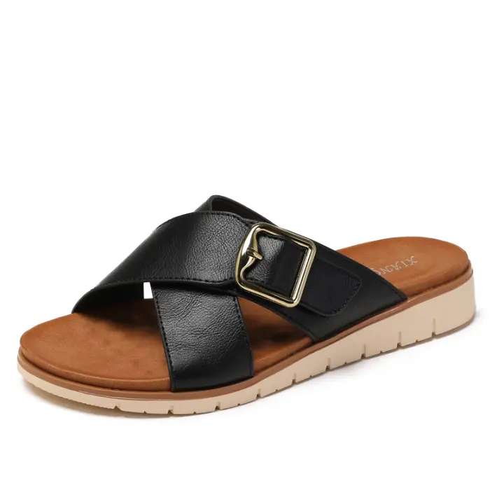 Sandalias de playa de viaje con suela gruesa, chanclas de verano con hebilla exterior y tiras cruzadas - 1