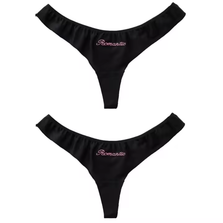 Tanga de seda helada con volantes sin costuras, Bordado de letras, bragas de seda helada de cintura baja, ropa interior, bragas de entrepierna de algodón para mujer y niña - 1