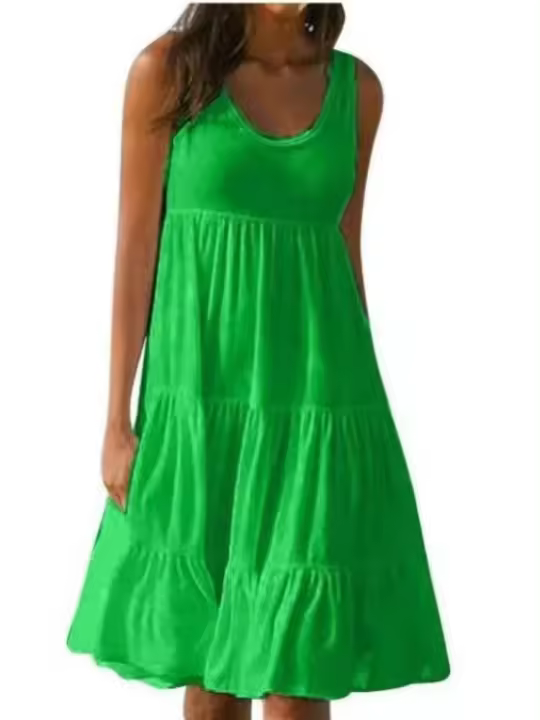 Vestido de Playa Suelto con Cuello Redondo y Borlas Color Sólido Boho para Mujeres Talla Grande - 1