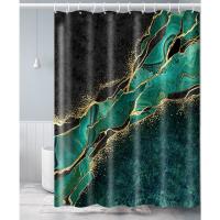 Cortina de Ducha Verde Esmeralda Arte Moderno Abstracto Impermeable, Lavable, con Ganchos - details 1