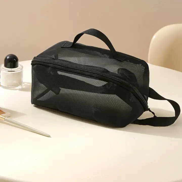 Bolsas de cosméticos de malla con cremallera, bolsa de maquillaje de perspectiva de gran capacidad de 1/2/3 capas, bolsa de lavado multifuncional, bolsa de almacenamiento de doble capa - 1