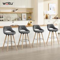 Juego de Taburetes de Cocina Alto 2 Piezas con Resalto y Reposapiés Altos para Bistro, Cafetería y Cocina Funda de Piel Sintética y Patas de Madera Blanco - details 10