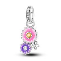 Cuentas de flores rosas y moradas adecuadas para joyas y pulseras de plata con piedra de circón principal - details 0