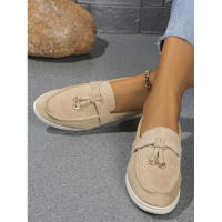 Nuevos mocasines planos de ante con punta redonda de talla grande para mujer, zapatos informales sin cordones - details 14