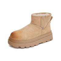 Botas de nieve hasta la rodilla con suela gruesa para mujer, estilo formal de cuero floral, popular felpa baja cálida para invierno - details 6