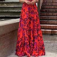 2025 Vestido con colgante de volantes largos y cuello redondo estampado para mujer con dopamina - details 3