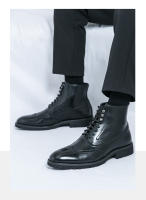 Zapatos de cuero de caña alta botas de hombre con cordones de negocios botas cortas - details 6