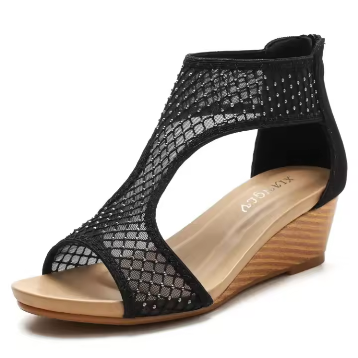 Sandalias de mujer de malla con cuña y acolchado. - 1