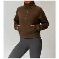 Sudadera de lana para mujer, jersey de cuello alto con media cremallera y bolsillo canguro, ropa deportiva informal suave para invierno - details 11