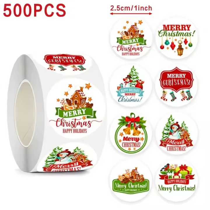 Pegatinas DIY 500 Uds etiquetas de sello para fiesta de Navidad, paquetes para hornear, decoración de papelería - 1
