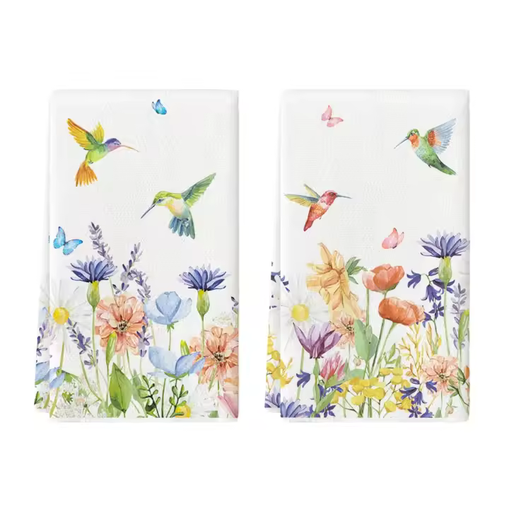 Estampado Floral Toallas de Cocina Toallas de Platos Reutilizables Altamente Absorbentes Colibrí Floral Poliéster Toallas de Cocina 2pcs Día de la Madre 40*60cm - 1