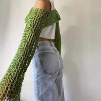 Top corto de ganchillo de manga larga para mujer, ropa de calle de punto con malla ahuecada, Y2k, 2025 - details 10