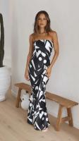 Vestido de Tubo Delgado con Estampado de Blanco y Negro Vestido de Fiesta Sexy sin Mangas para Mujeres - details 7