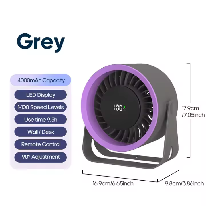 KINSCOTER, el más nuevo ventilador de escritorio portátil recargable de 4000mAh, ventilador de refrigeración de aire de montaje en pared ajustable con ángulo de 100 velocidades con Control remoto - 1