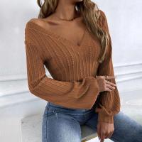 Tops mujer con cuello en V, camiseta manga abombada punto nuevo color caqui para mujer, ropa de moda japonesa. - details 7