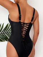 S-XXL sexy cruzado sin espalda, traje de baño de una pieza, Monokini con corte de pierna alta, traje de baño para mujer - details 4
