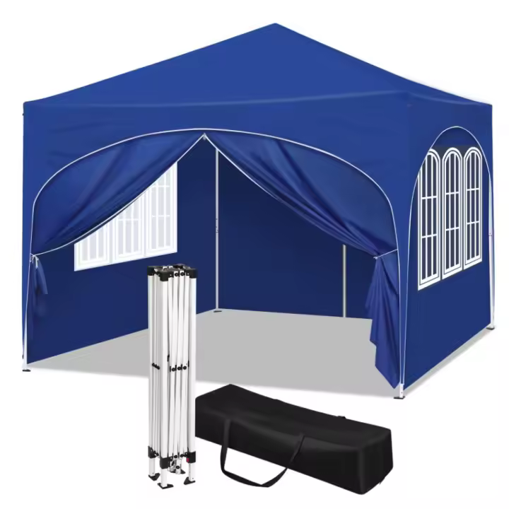 Gazebo plegable de 3x3m, con 4 paredes laterales, tienda de campaña de fiesta regulable en altura - Azul - 1