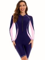Traje de baño de una pieza para mujer, traje de baño de manga larga con protección solar con cremallera, traje de neopreno para mujer - details 2