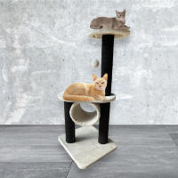 COTTECOTA-Gato moderno de montaje alto 46x41x96cm Plataformas modernas y neutras Torre de árbol Poste rascador de dos niveles Gatos de interior, - details 0