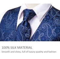 Chaleco de seda verde oscuro para hombre, vestido liso elegante, chaqueta sin mangas, 4 piezas, gemelos Hanky, traje de cachemira, chaleco, regalo de boda, corbata alta - details 18