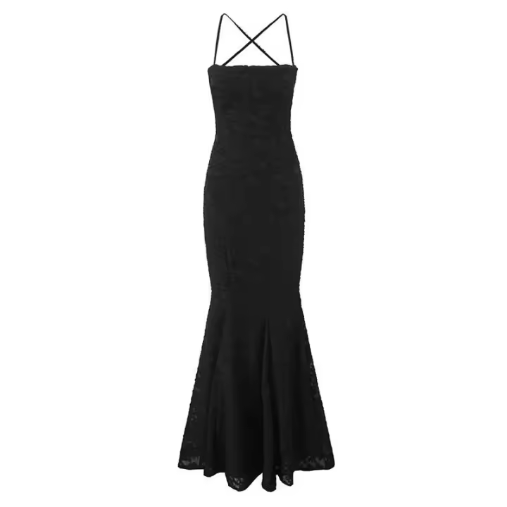 Elegante vestido de fiesta de noche blanco y negro para mujer con diseño sin costuras y encajes - 1