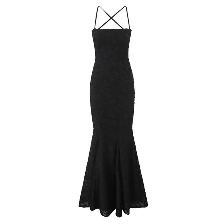 Elegante vestido de fiesta de noche blanco y negro para mujer con diseño sin costuras y encajes - 1