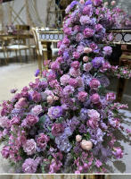 Camino de mesa de rosa púrpura de lujo, telón de fondo de boda, marco de arco de cuerno, arreglo de decoración, soporte de flores para escenario Floral, centro de mesa Ba - details 12