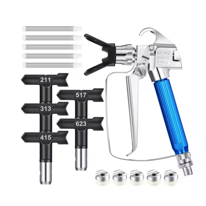 Máquina pulverizadora de pintura sin aire, 12 piezas, con protector de boquilla, 5 puntas de pulverización y 5 filtros para pulverización sin aire - 1