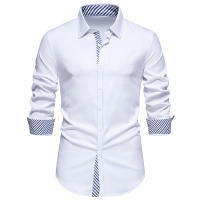 Camisa de Hombre con Bloques de Color a Rayas para Primavera Camisa de Manga Larga para Negocios Casual Blusa Social para Fiesta en Oficina Material Exterior de Poliéster - details 4