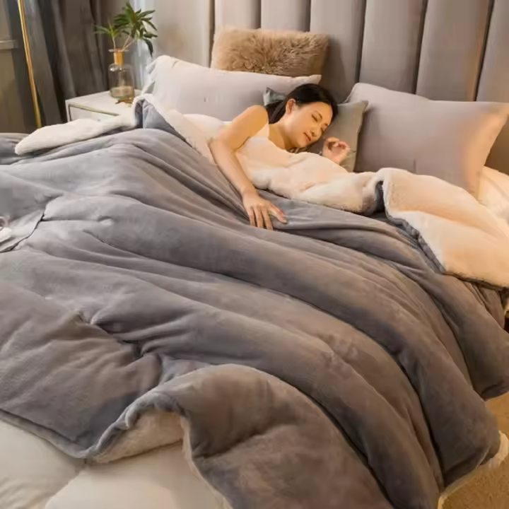 Manta cálida de invierno para sofá cama, funda de lana gruesa de Color sólido para dormitorio, sala de estar, adultos y niños - 1