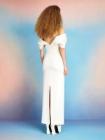 Elegante Vestido de Satén con Detalles de Parche Vestido Largo con Espalda Descubierta y Hombros Fuera Vestido de Fiesta de Moda para Mujeres - details 6