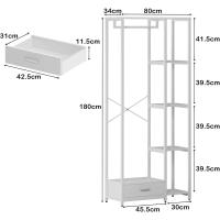 Perchero de ropa Burro, perchero doble de pie con estantes y cajón, perchero de madera 3 en 1 con 4 niveles para dormitorio - details 6