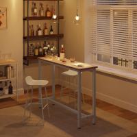 Conjunto de Mesa de Bar y 2 Taburetes, Muebles de Comedor, Mesa Alta y Taburetes de Bar, Barra Cocina y Salon, 140x40x100 cm, Metal + MDF, Roble Claro - details 5