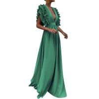 2023 mujeres Chic y elegante con cuello en V largo fiesta señoras moda Sexy blanco negro volantes Maxi vestido vestidos de noche - details 4