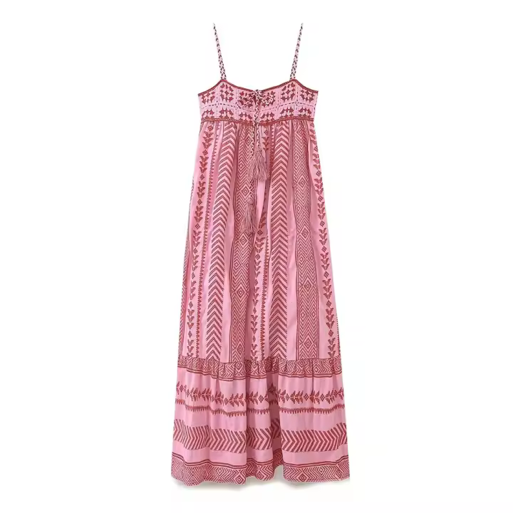 Vestido sin mangas de moda de verano, estilo casual suelto con falda larga de poliéster. - 1