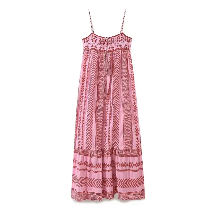Vestido sin mangas de moda de verano, estilo casual suelto con falda larga de poliéster. - 1