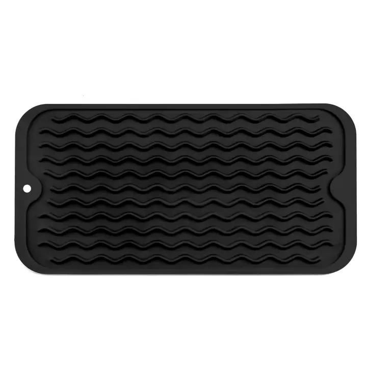 Alfombrilla de silicona para secar platos de varios usos, fácil de limpiar, ecológica, resistente al calor, para encimera de cocina, fregadero, Bar, botella o taza, color negro, S, 12 pulgadas x 6 pulgadas - 1
