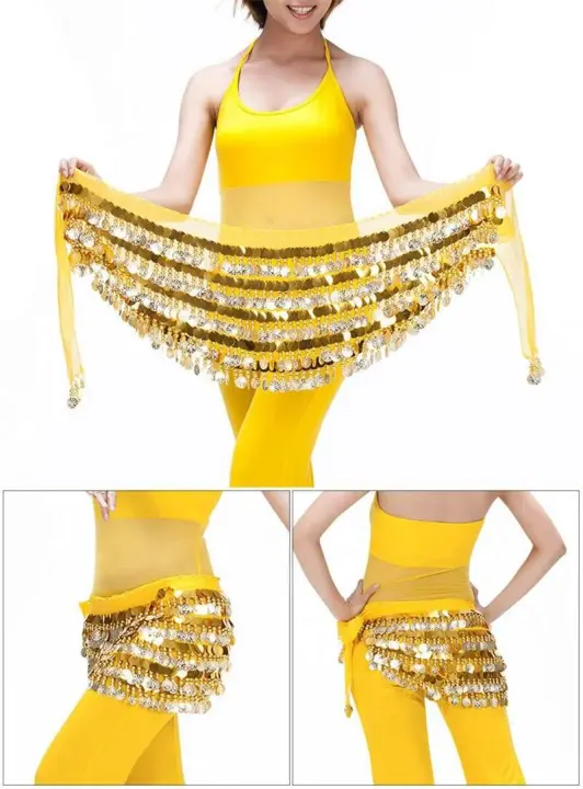 Bufanda de cadera para danza del vientre de cinco capas, preciosa falda con borlas de monedas grandes, bailarinas de entrenamiento manual para mujeres, tres bailarinas de fiesta de carnaval - 1