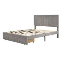 Cama de Almohada de Terciopelo Doble Tamaño 140 x 200 cm Marco de Almohada con Espalda y Cajón Grande Adecuada para Adultos y Adolescentes Gris - details 9