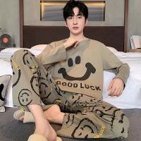Conjunto De Pijamas Para Hombres Talla Grande Otoño E Invierno Cuadros Y Sólidos Dormitorio Cómodo Camiseta Y Pantalones - details 0