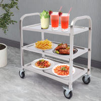 Carro de servicio de acero inoxidable, 3 estantes, carro de cocina, carro de transporte, 4 ruedas con freno con ruedas, carro de restaurante - details 0