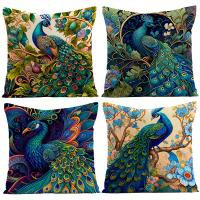 Funda De Lino Con Patrón De Pavo Real De Estilo Vintage Para Pintura Al Óleo, 4 unidades - details 0