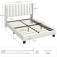 Cama Doble Tapizada 140 x 200cm Estructura de Madera y Metal Moderno Ideal para Adultos 2 Personas - details 1