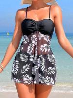 2025 Vestido corto Tankini con pantalones cortos traje de baño para mujer traje de baño femenino acolchado estampado traje de baño ropa de playa para nadar verano - details 0