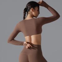 Nuevos deportes de manga larga Fiess para mujer, cuello en V profundo, ajustado, transpirable, estilo Ins, ropa de Yoga al aire libre, Tops cortos - details 5